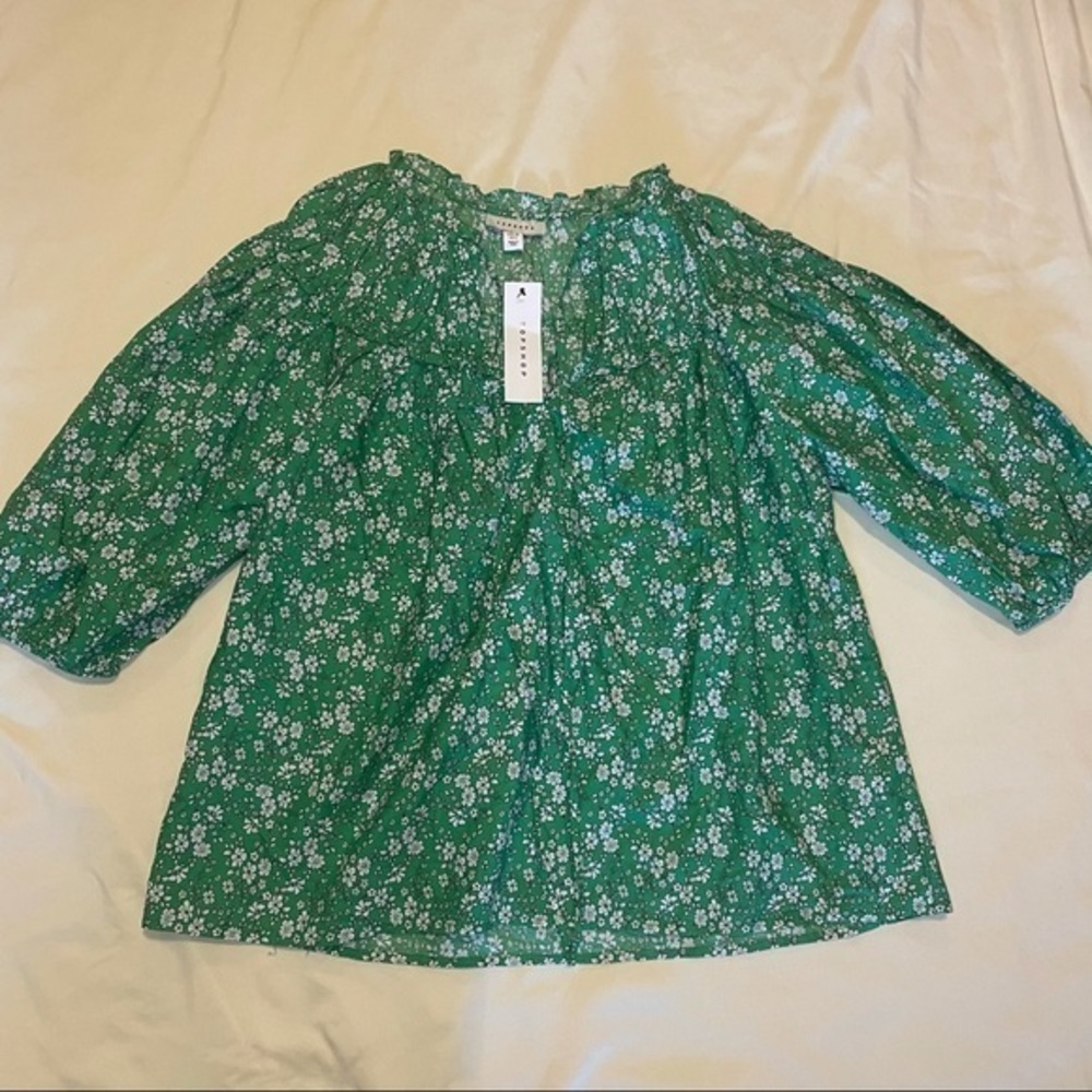 TOPSHOP floral blouse green and white size 6 Nordstrom